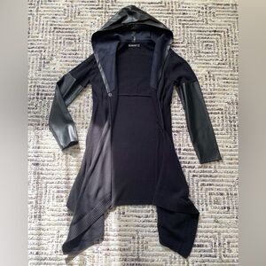 BLANKNYC faux leather trim long hooded jacket Size S Black